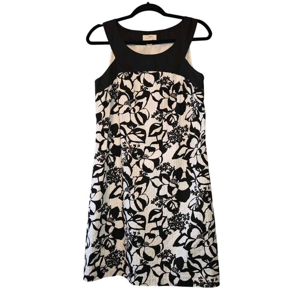 Ann Taylor LOFT Sheath Dress Women's Size 8 Sleeveless Black White Floral Print